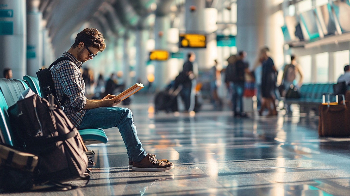 Corporate traveler at the airport for business flights and work trips