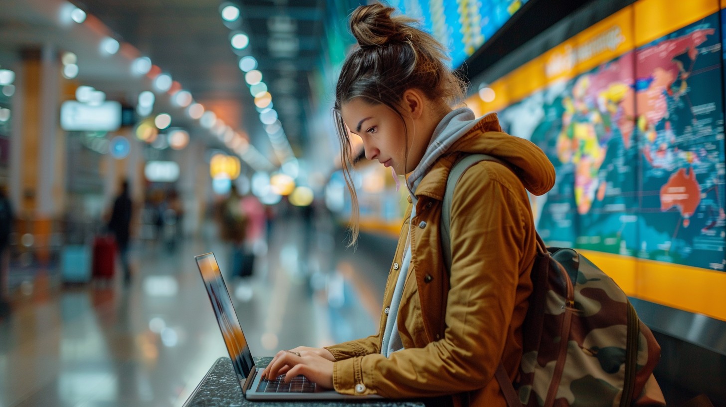 Corporate traveler at the airport for business flights and work trips
