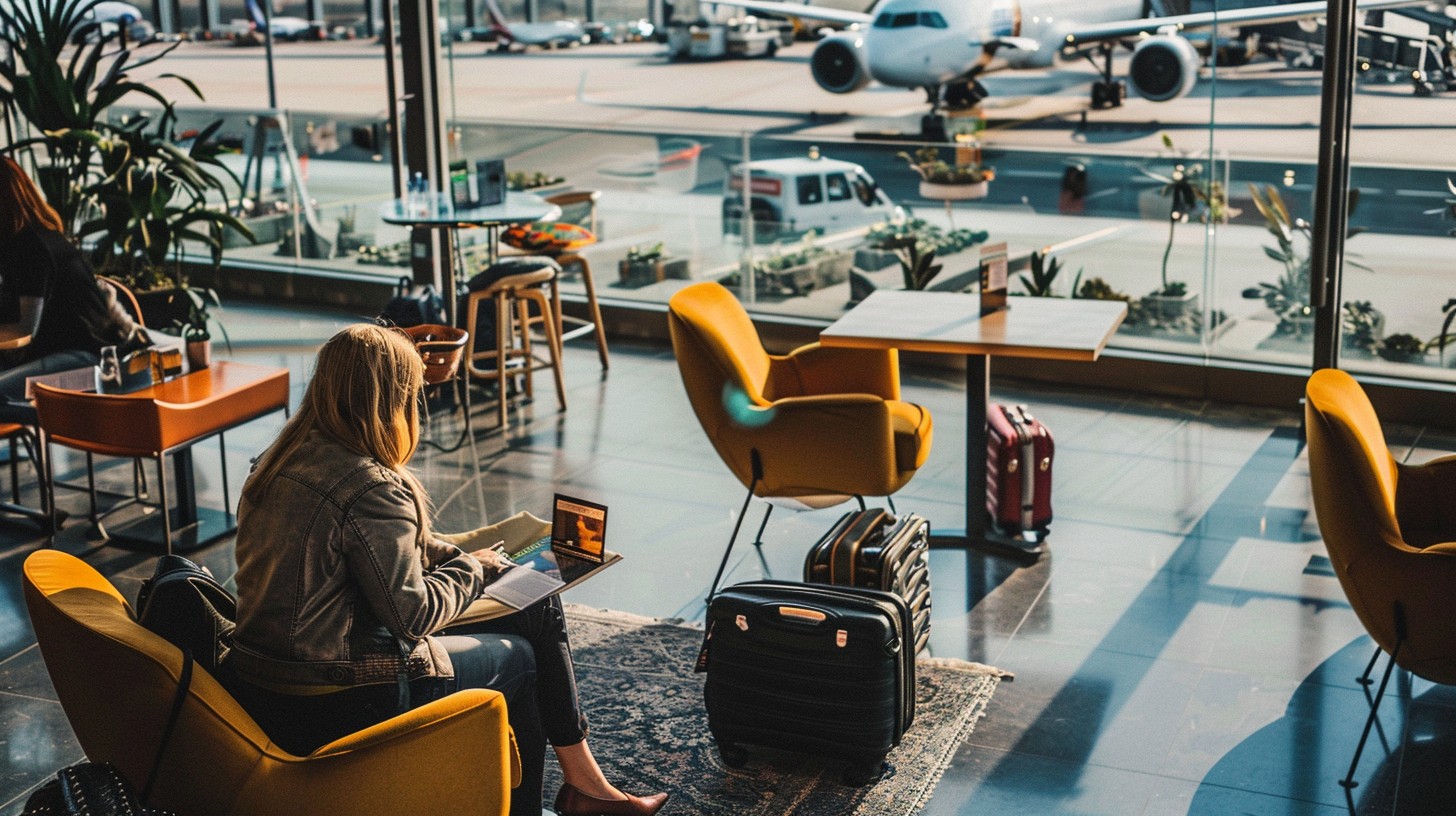Corporate traveler at the airport for business flights and work trips