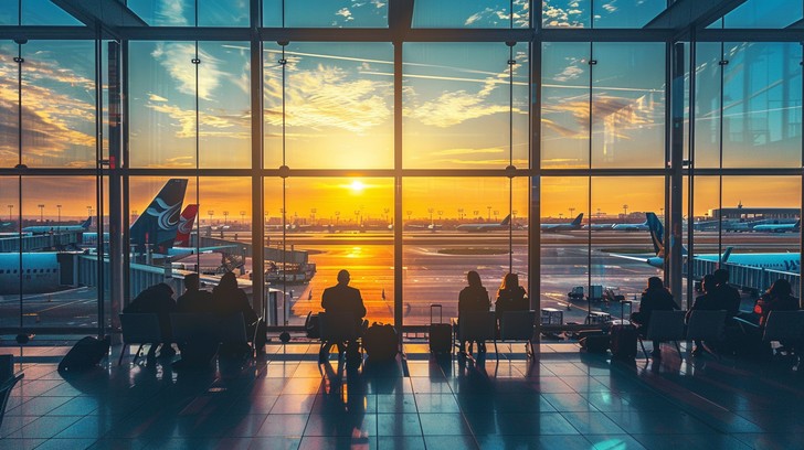 Corporate traveler at the airport for business flights and work trips