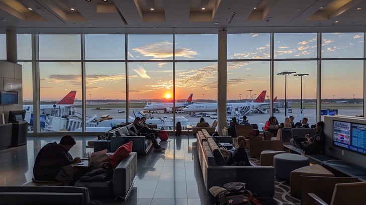 Corporate traveler at the airport for business flights and work trips