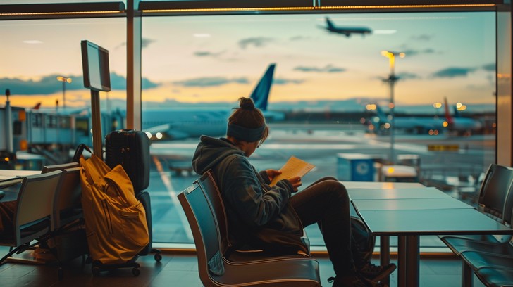 Corporate traveler at the airport for business flights and work trips