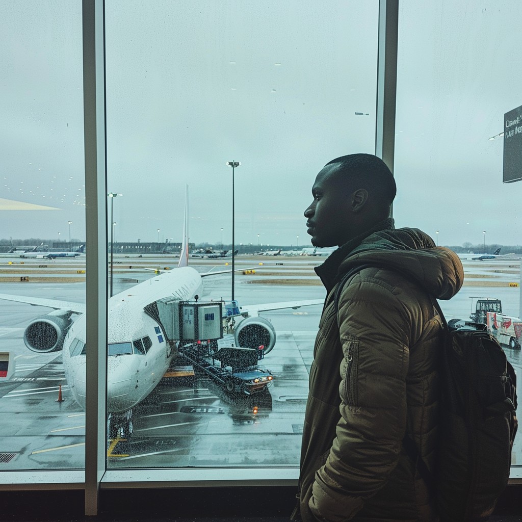 Corporate traveler at the airport for business flights and work trips