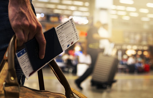 Corporate traveler at the airport for business flights and work trips