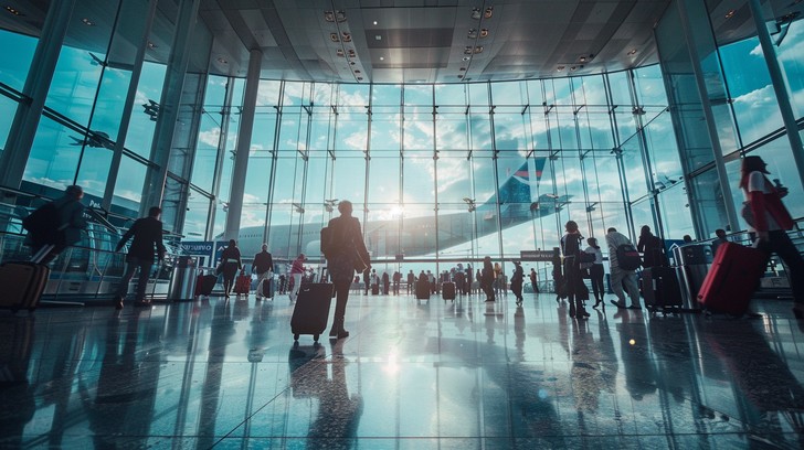 Corporate traveler at the airport for business flights and work trips